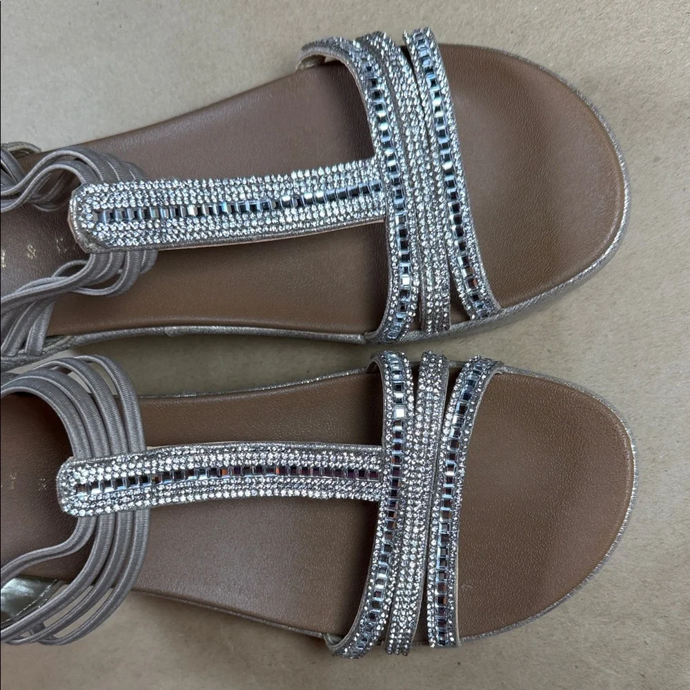 Kelly & Katie Silver Beaded Wedge Sandals